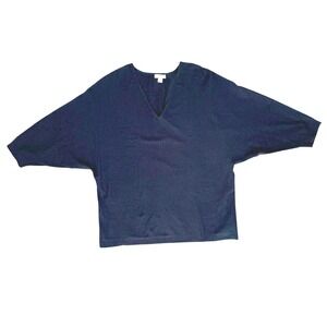 J Jill Womens Navy Knit Top Medium 1/2 Sleeve Minimalist Cozy V-Neck Lightweight